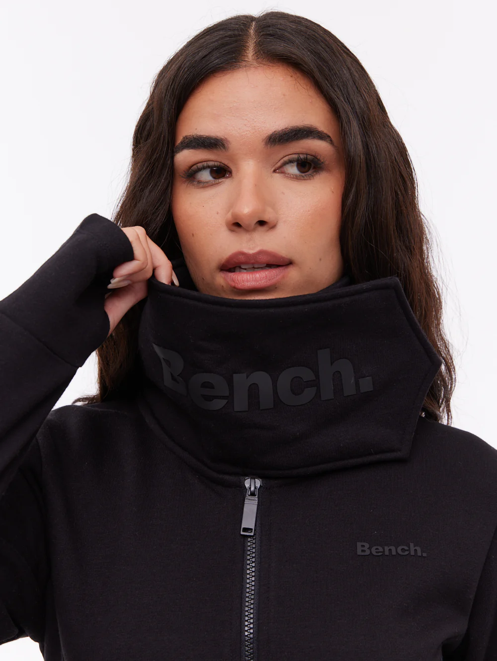 Annah Wrap Neck Zip-Up - Black - Image 2
