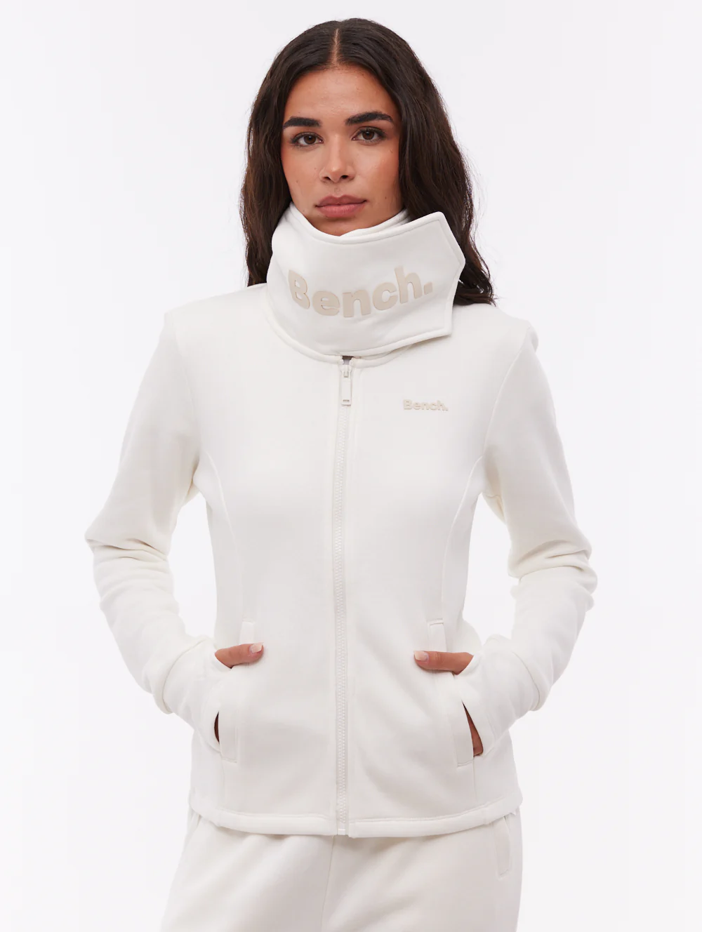 Annah Wrap Neck Zip-Up - White