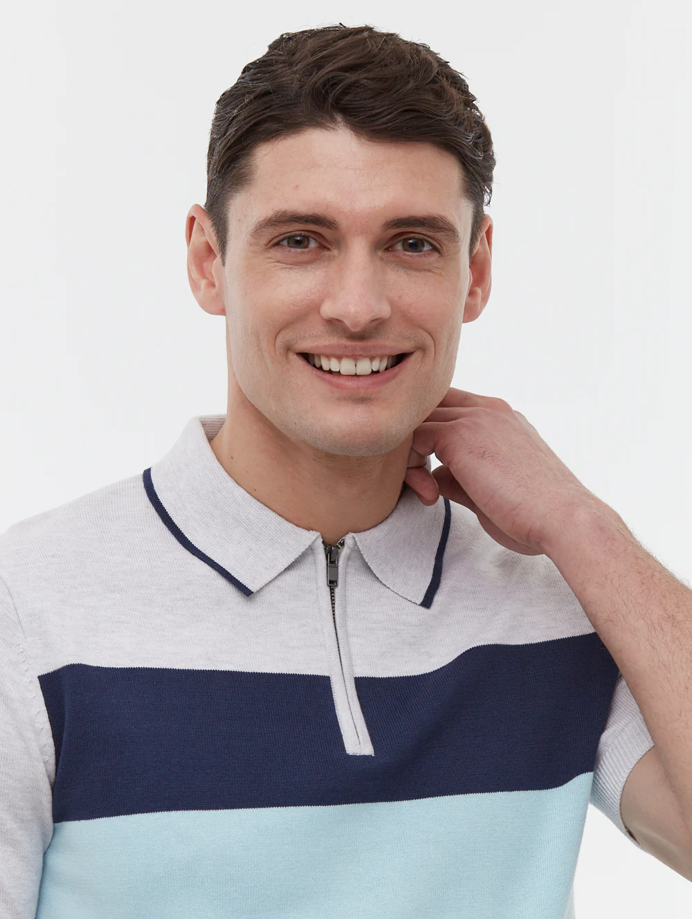 Aspinn Block Stripe Polo Shirt - Blue - Image 3