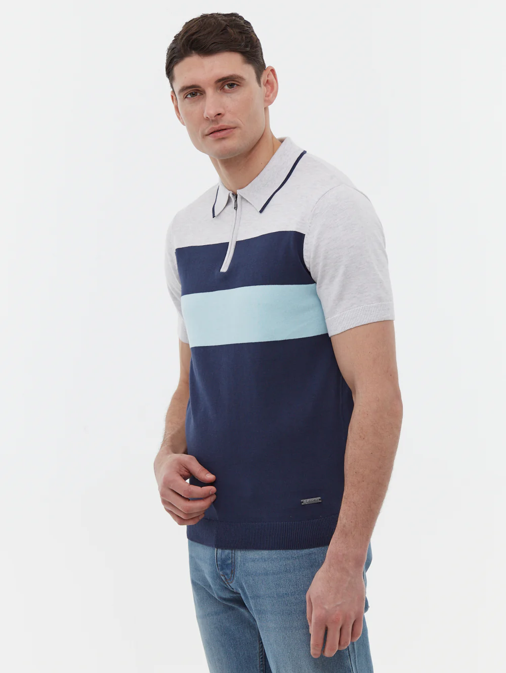 Aspinn Block Stripe Polo Shirt - Blue - Image 5