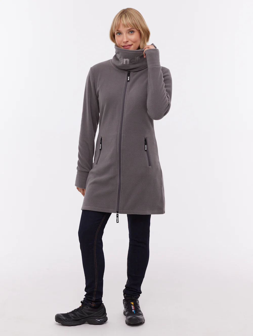 Bridgit Maxi Wrap Neck Zip-Up - Grey - Image 2