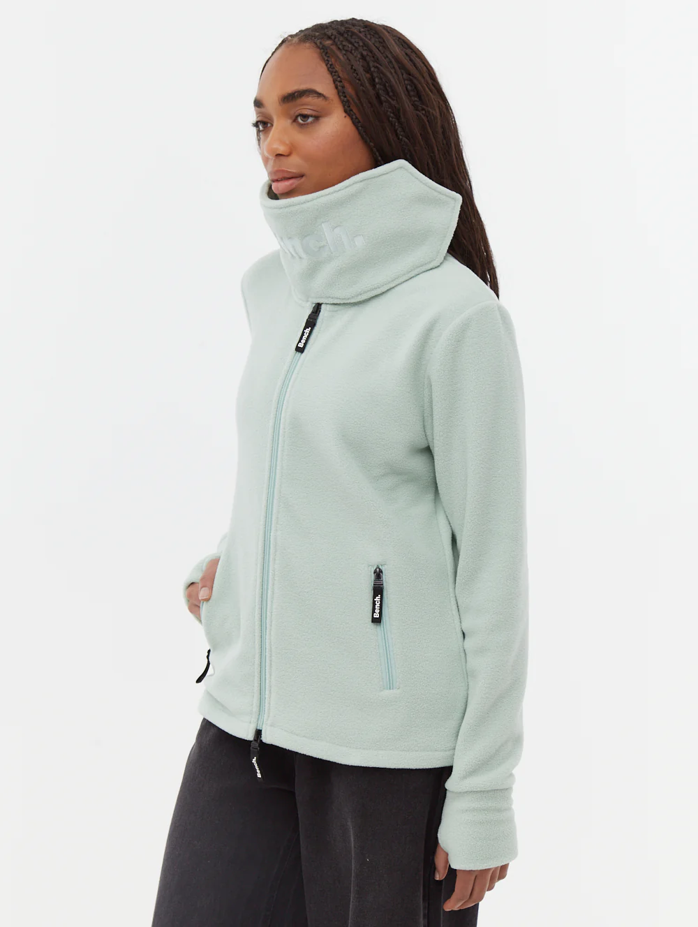 Funnel Microfleece Wrap Neck Zip-Up - Green - Image 4