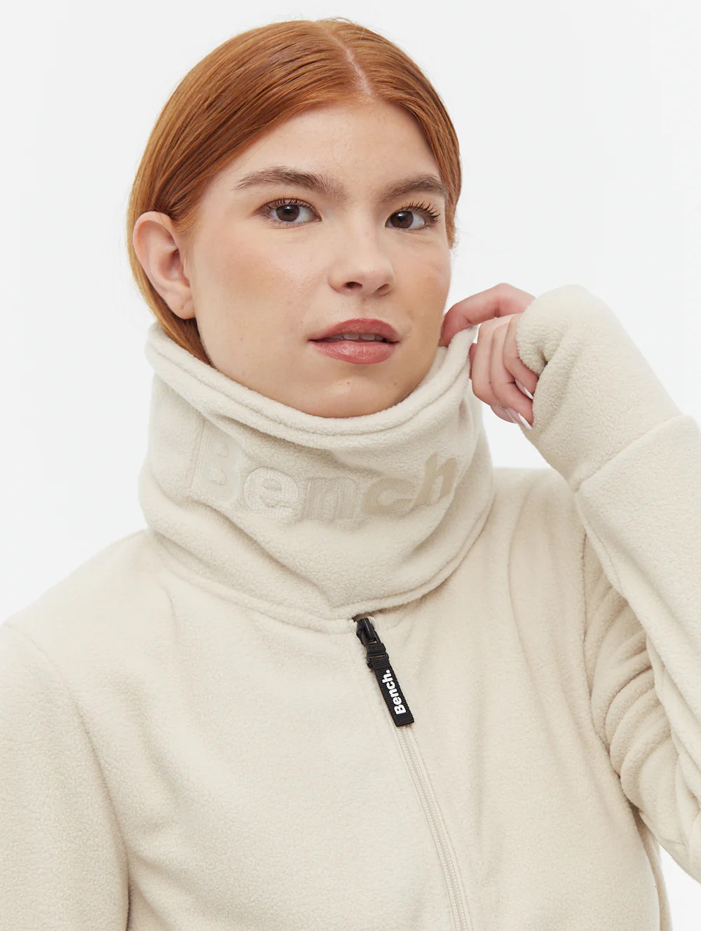 Funnel Microfleece Wrap Neck Zip-Up - Beige - Image 3