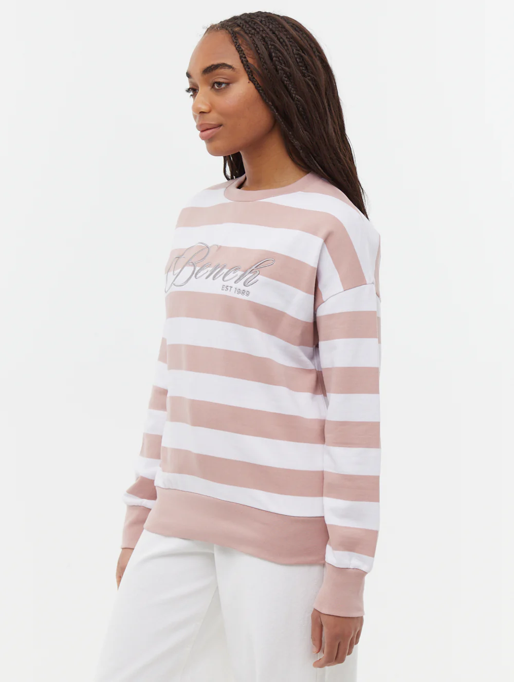 Hanneli Striped Crew Neck Sweatshirt - Pink - Image 4