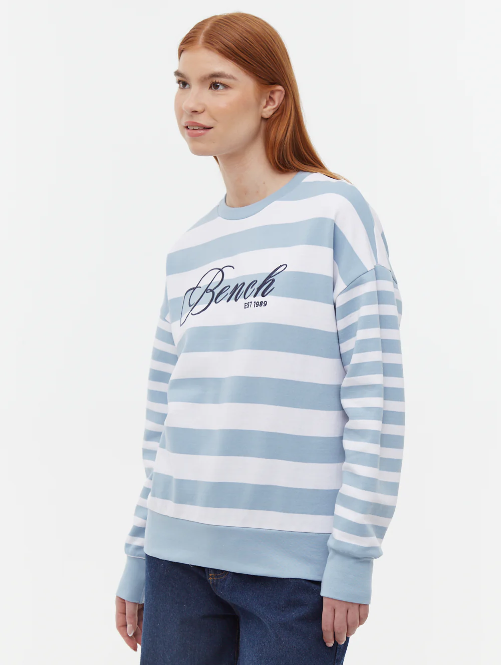 Hanneli Striped Crew Neck Sweatshirt - Blue - Image 4