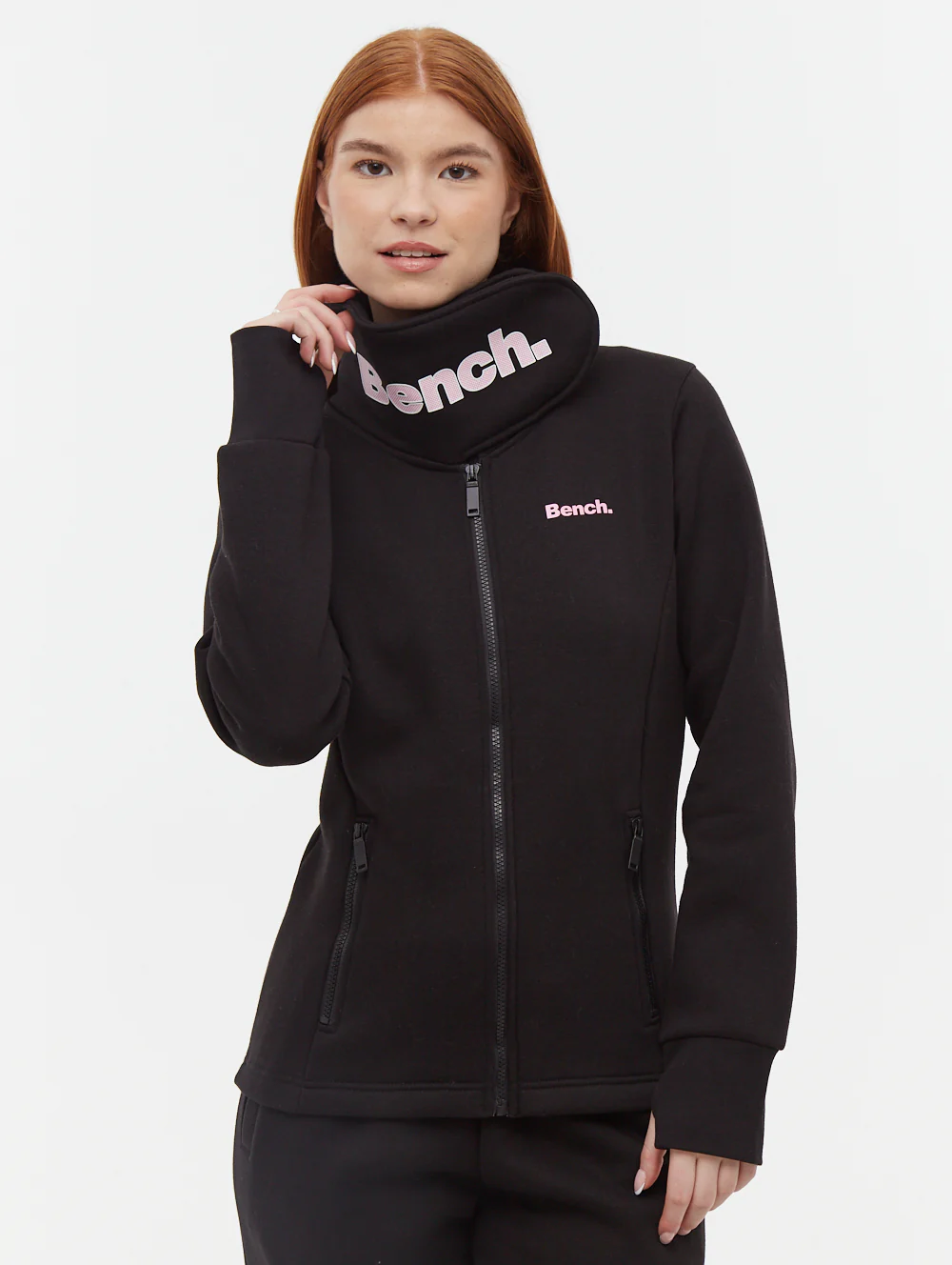 Haylo Wrap Neck Zip-Up - Black