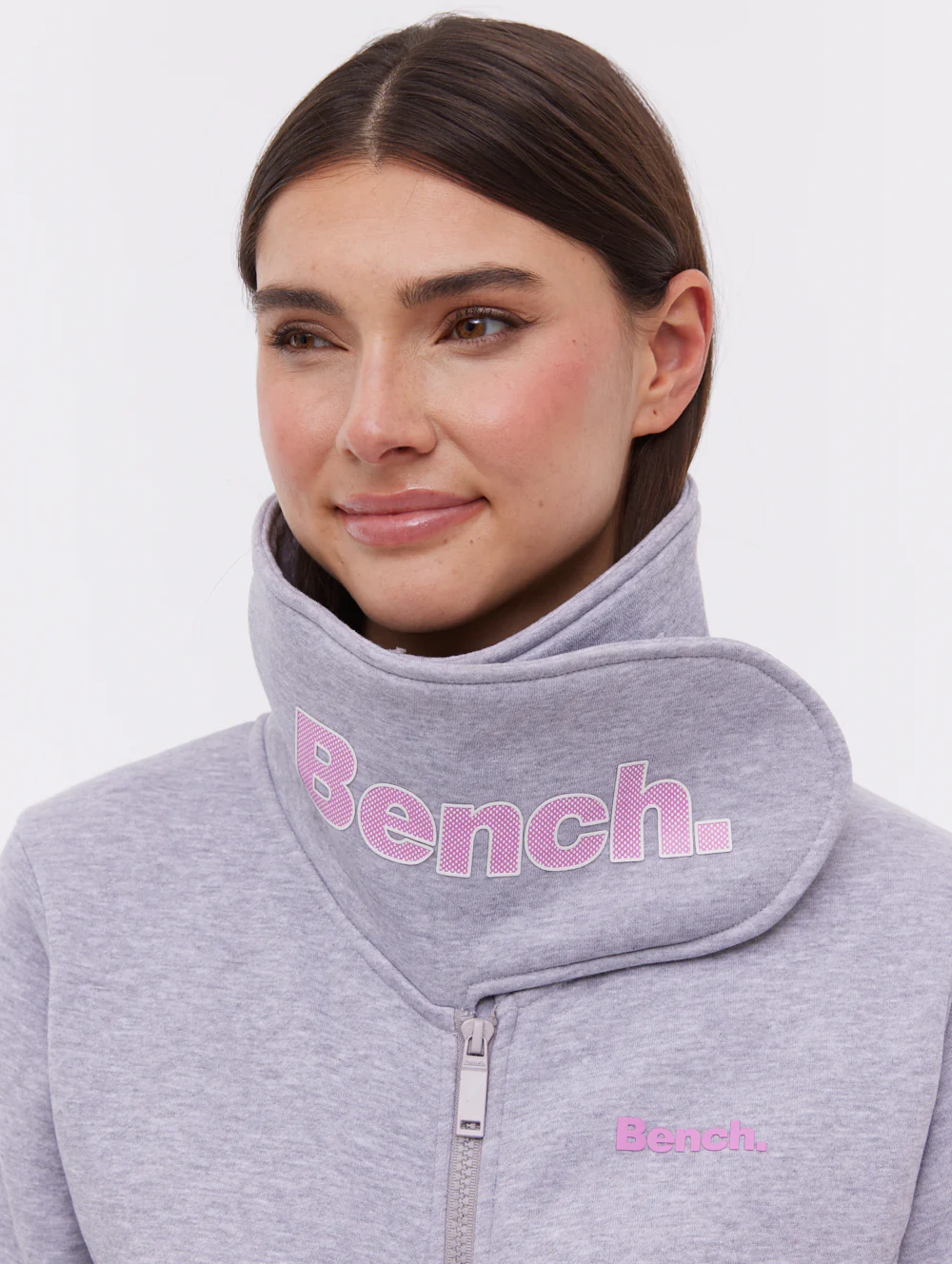 Haylo Wrap Neck Zip-Up - Grey - Image 3