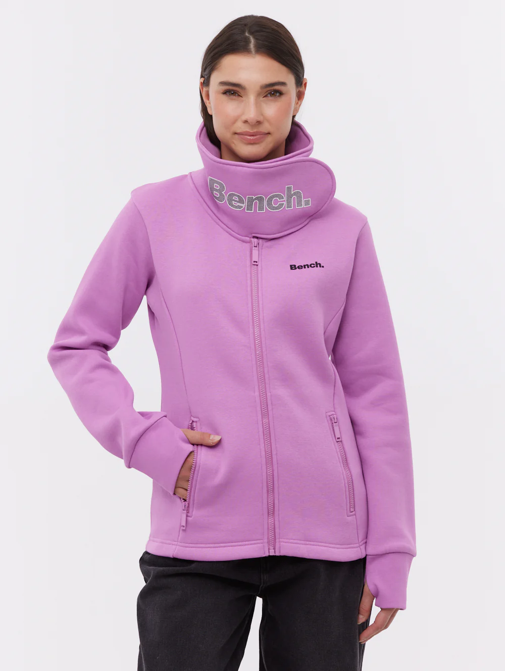 Haylo Wrap Neck Zip-Up - Purple