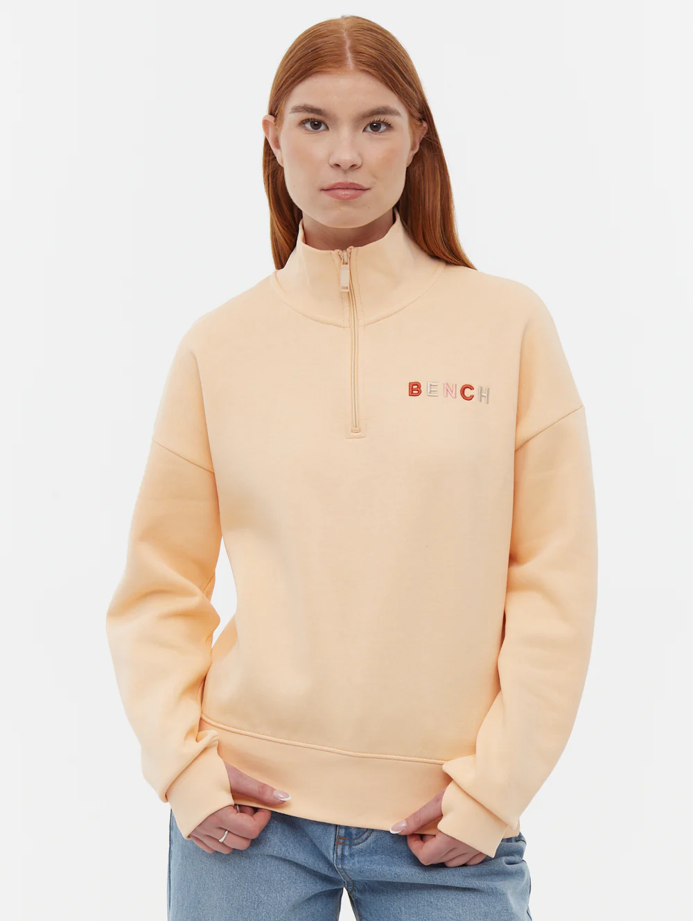 Huntley Quarter Zip Funnel Neck Sweatshirt - Orange