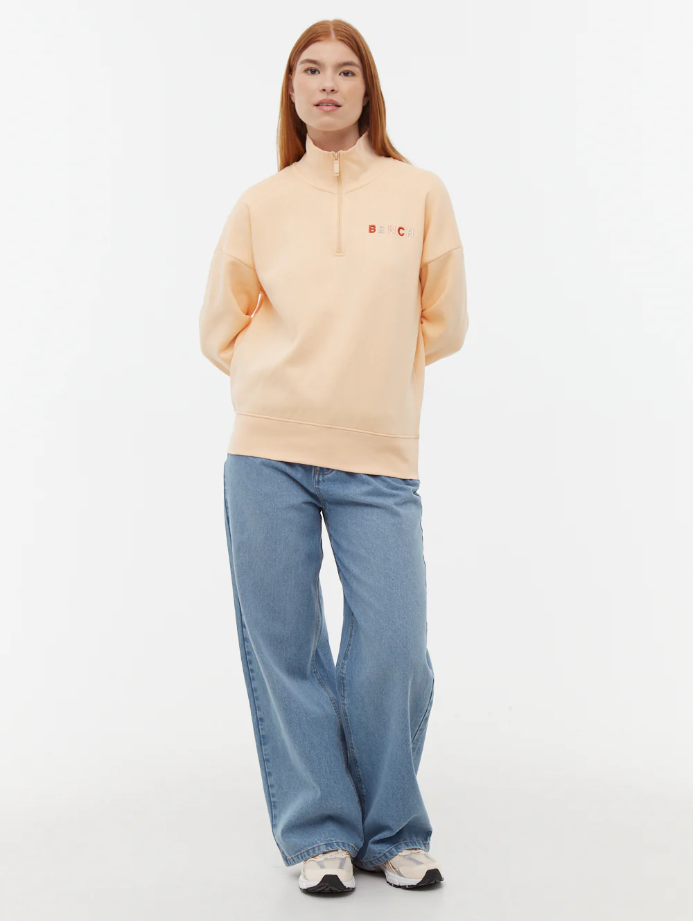 Huntley Quarter Zip Funnel Neck Sweatshirt - Orange - Image 2