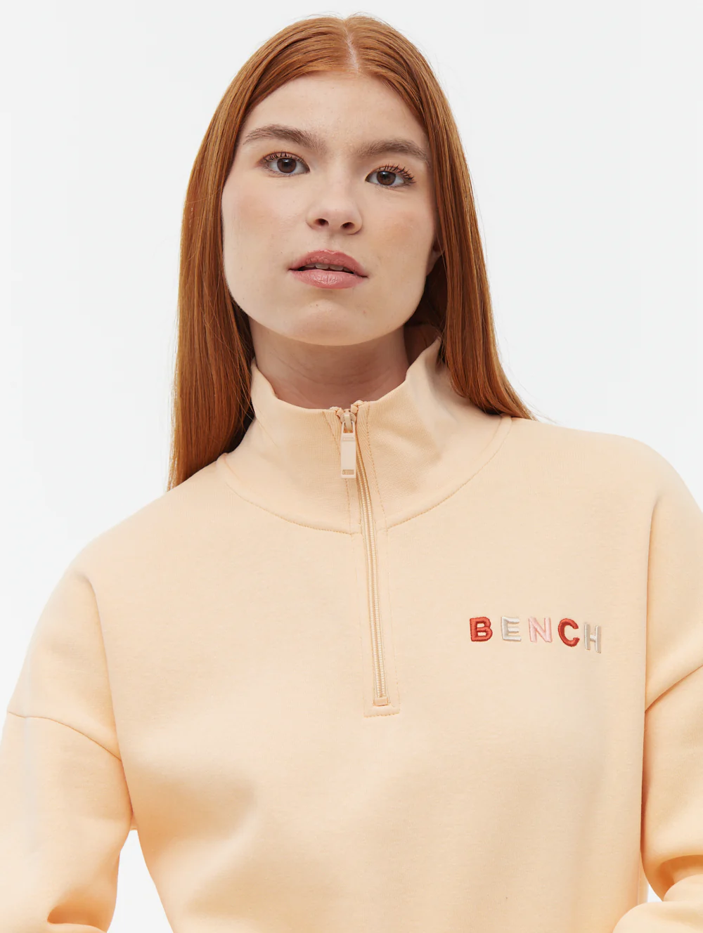 Huntley Quarter Zip Funnel Neck Sweatshirt - Orange - Image 3