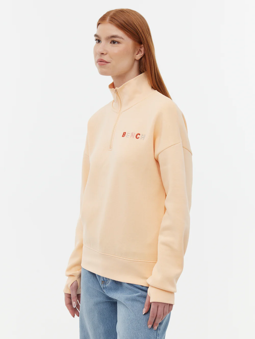 Huntley Quarter Zip Funnel Neck Sweatshirt - Orange - Image 4