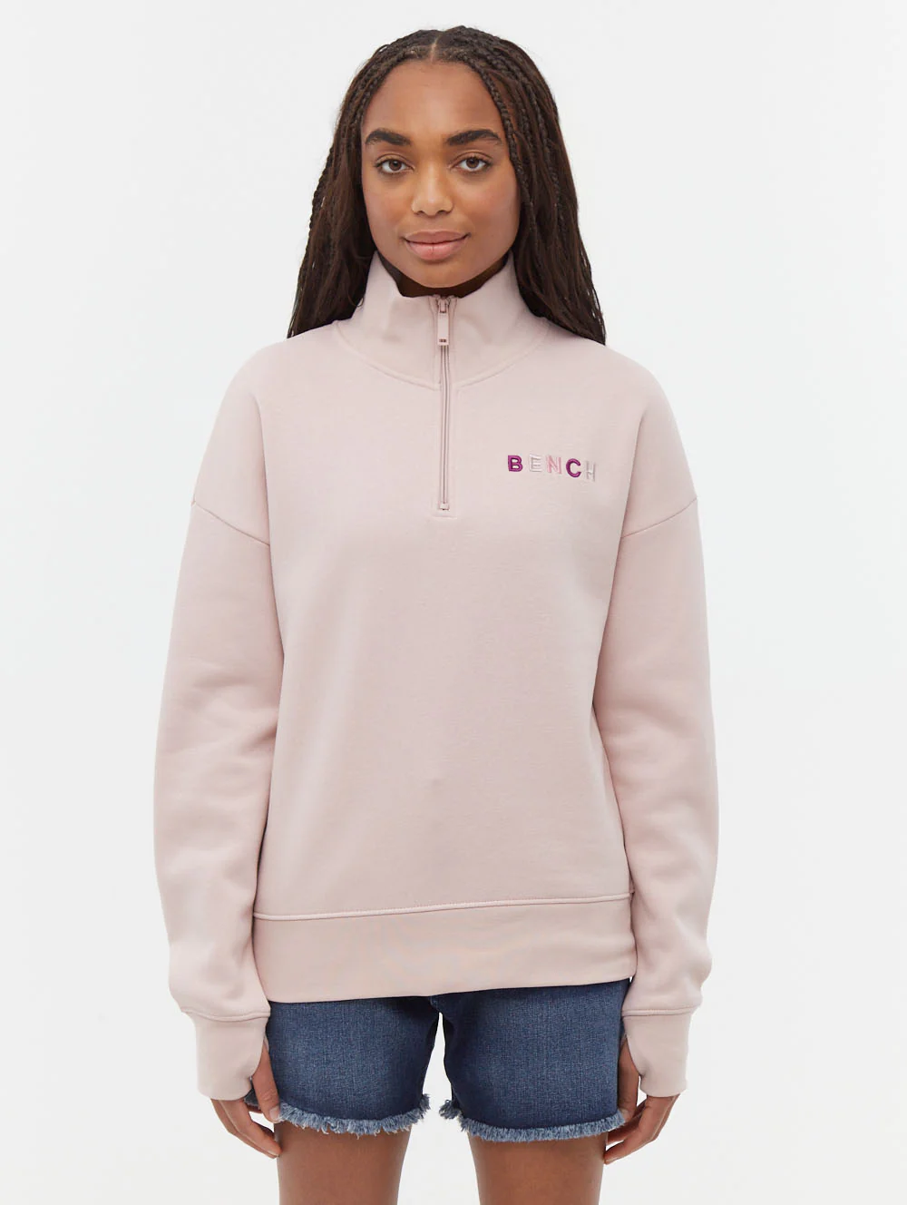 Huntley Quarter Zip Funnel Neck Sweatshirt - Pink