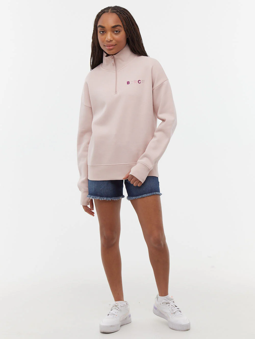Huntley Quarter Zip Funnel Neck Sweatshirt - Pink - Image 2
