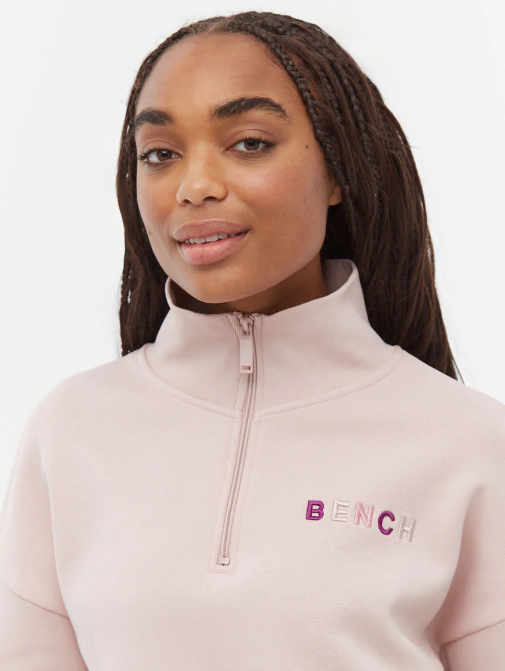 Huntley Quarter Zip Funnel Neck Sweatshirt - Pink - Image 3