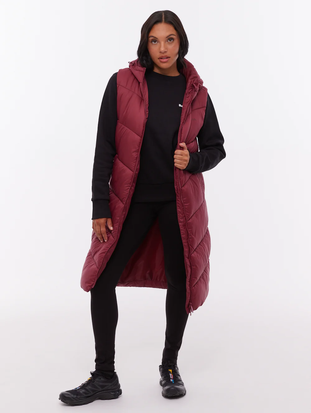 Illy Longline Chevron Puffer Vest - Red - Image 2