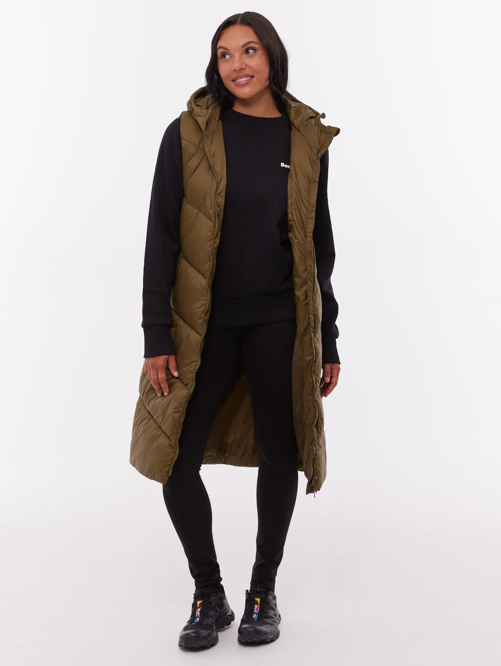 Illy Longline Chevron Puffer Vest - Green - Image 2