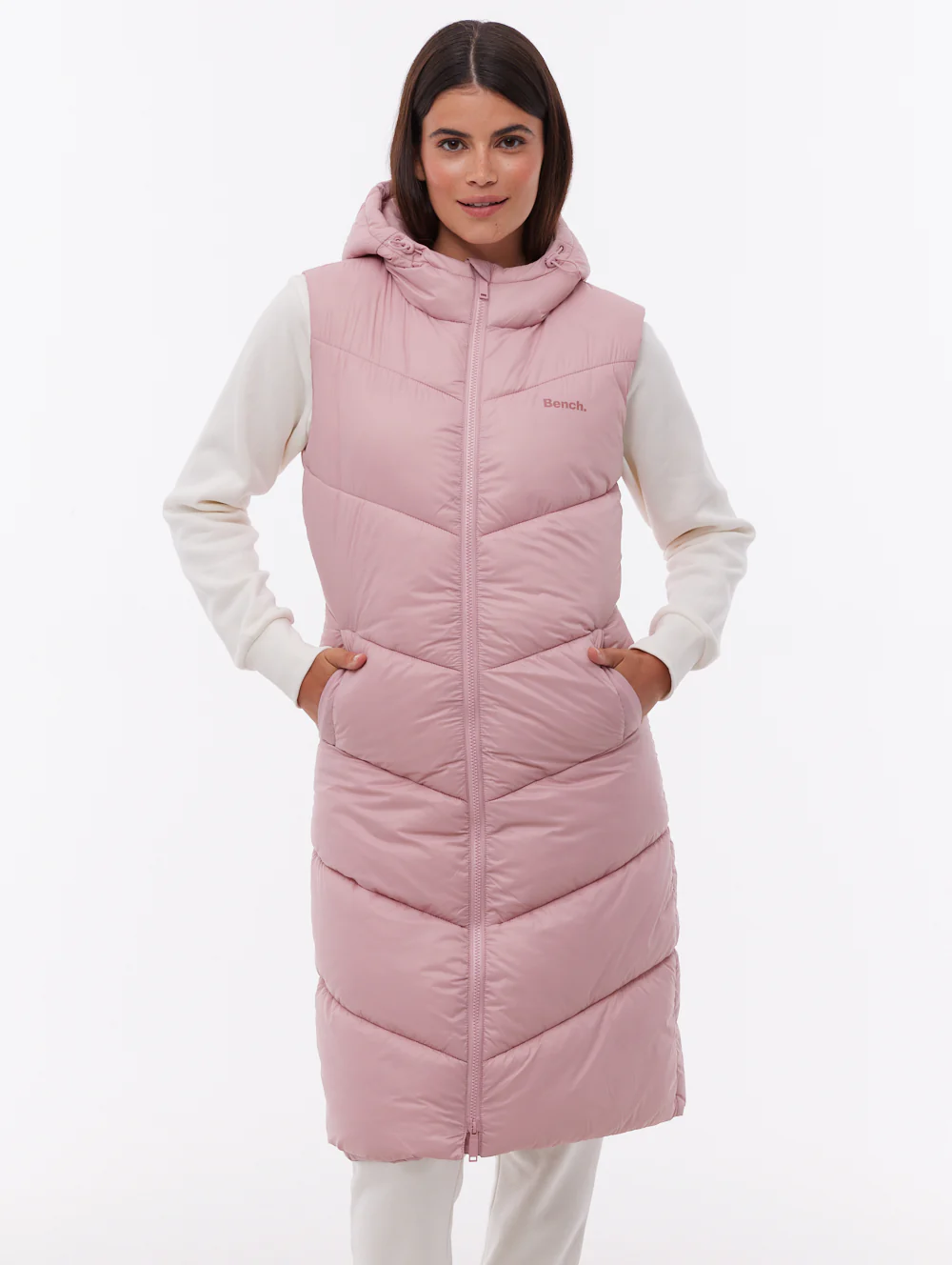 Illy Longline Chevron Puffer Vest - Pink