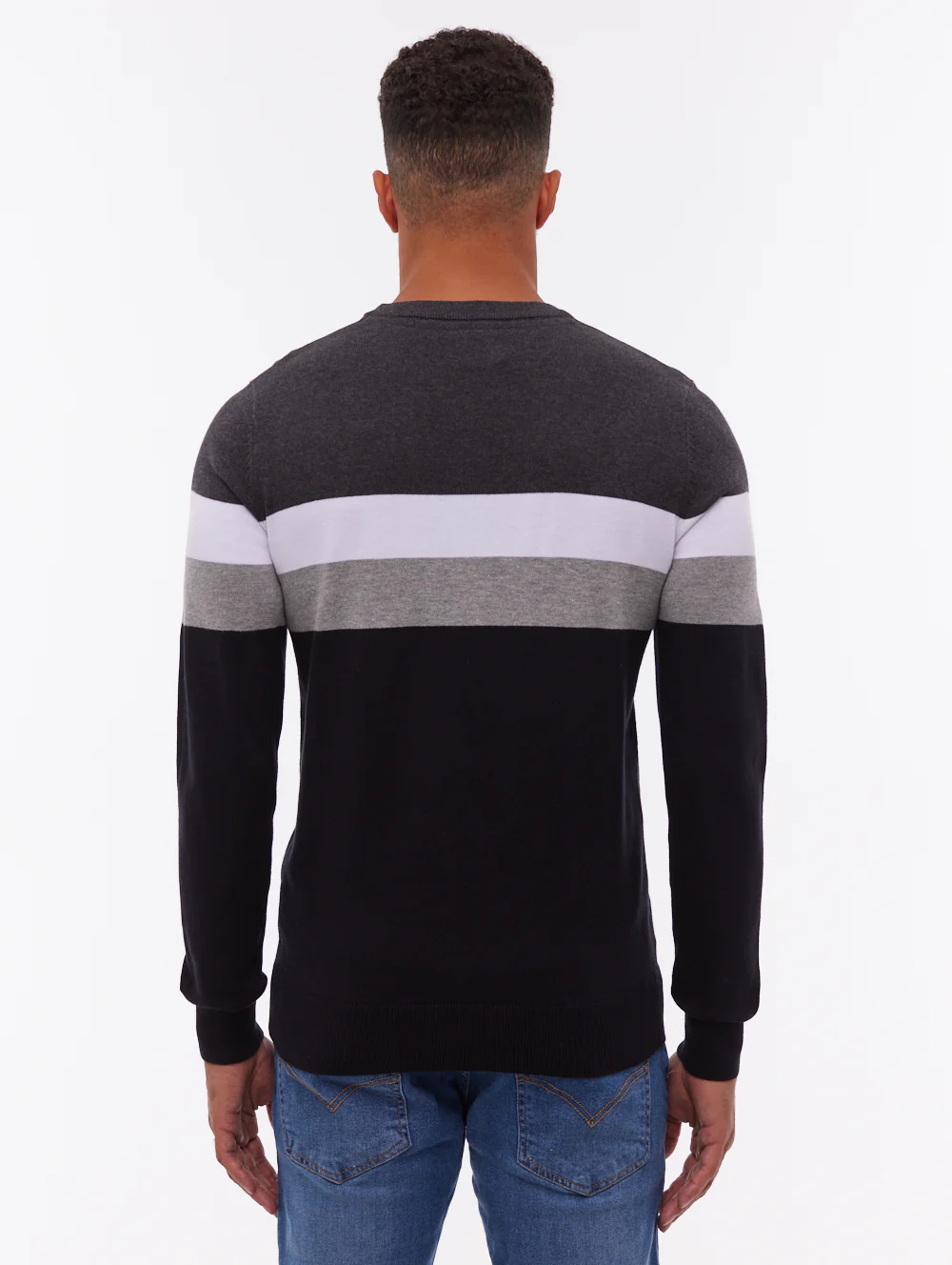 Jayani Striped Crew Neck Sweater - Black - Image 3