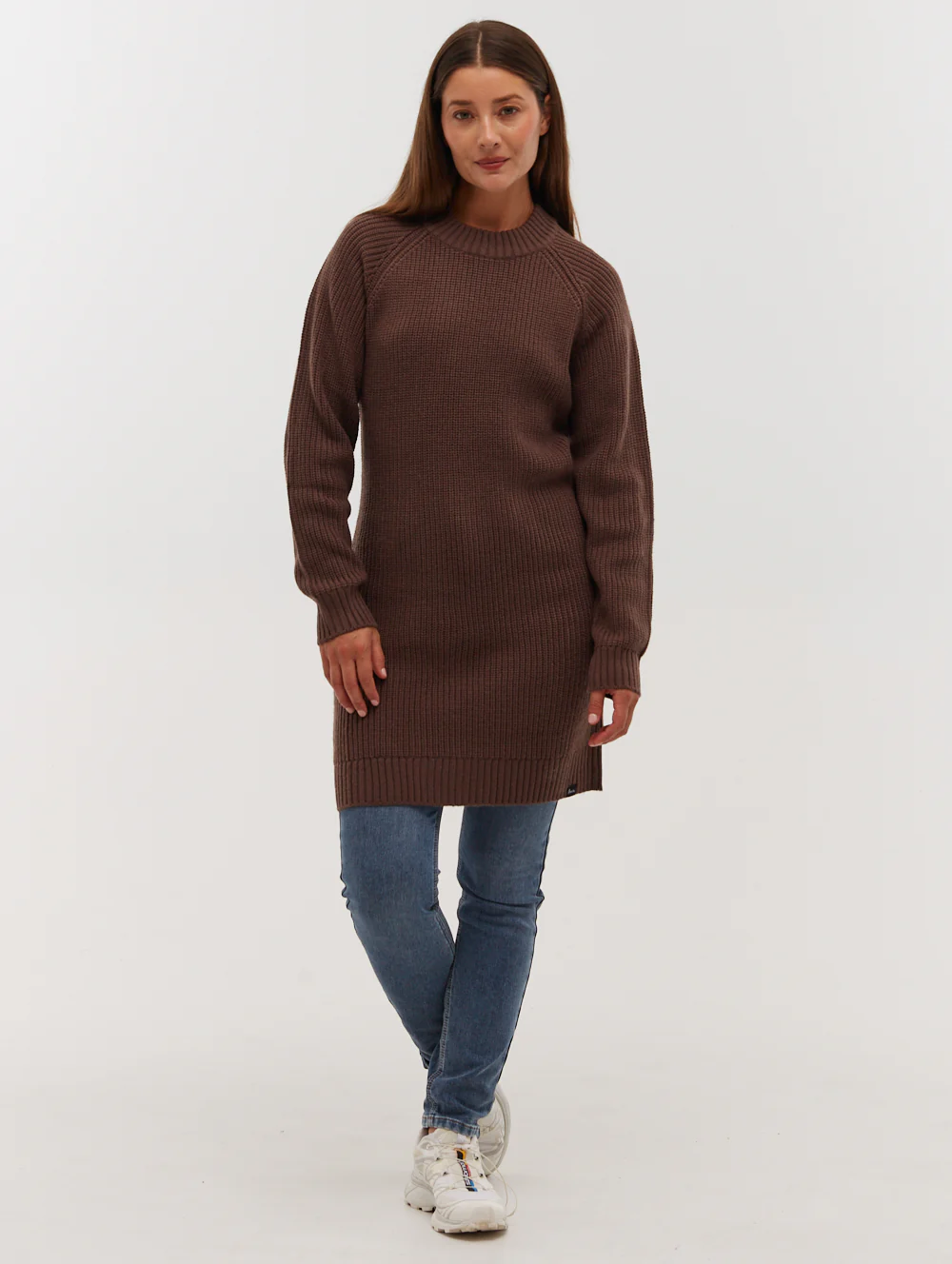 Karlie Rib Knit Sweater Dress - Brown - Image 5