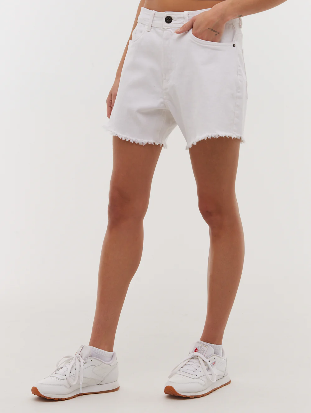 Kaylie High Rise Jean Shorts - White - Image 4