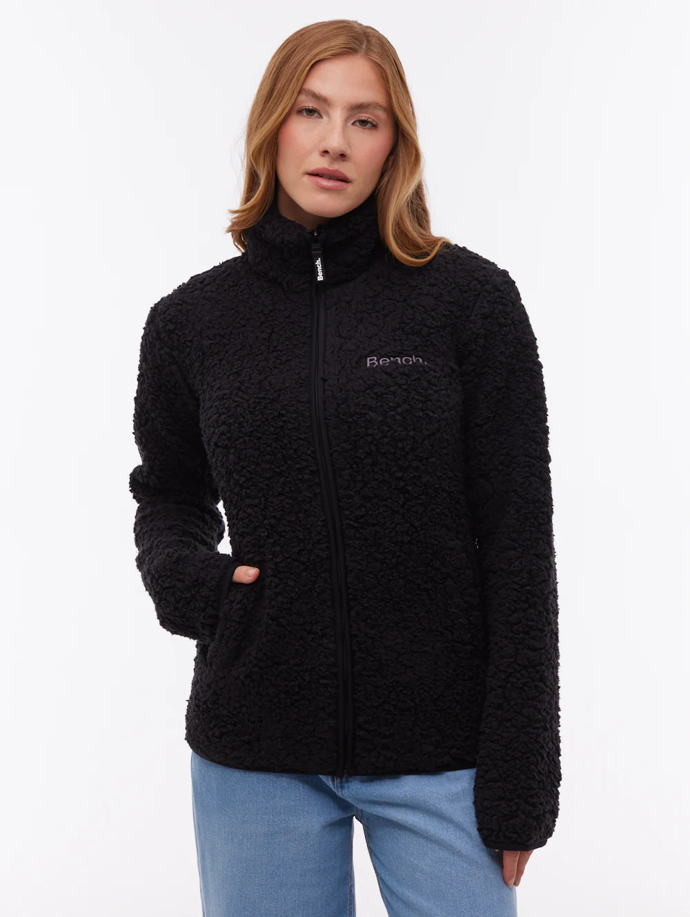 Klea Fleece Funnel Zip-Up - Black