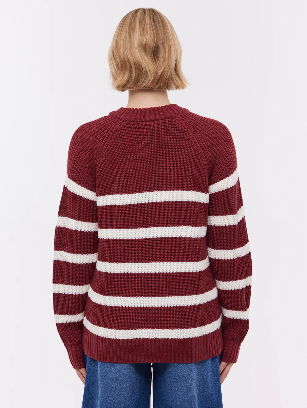 Lourine Striped Crew Neck Sweater - Red - Image 3