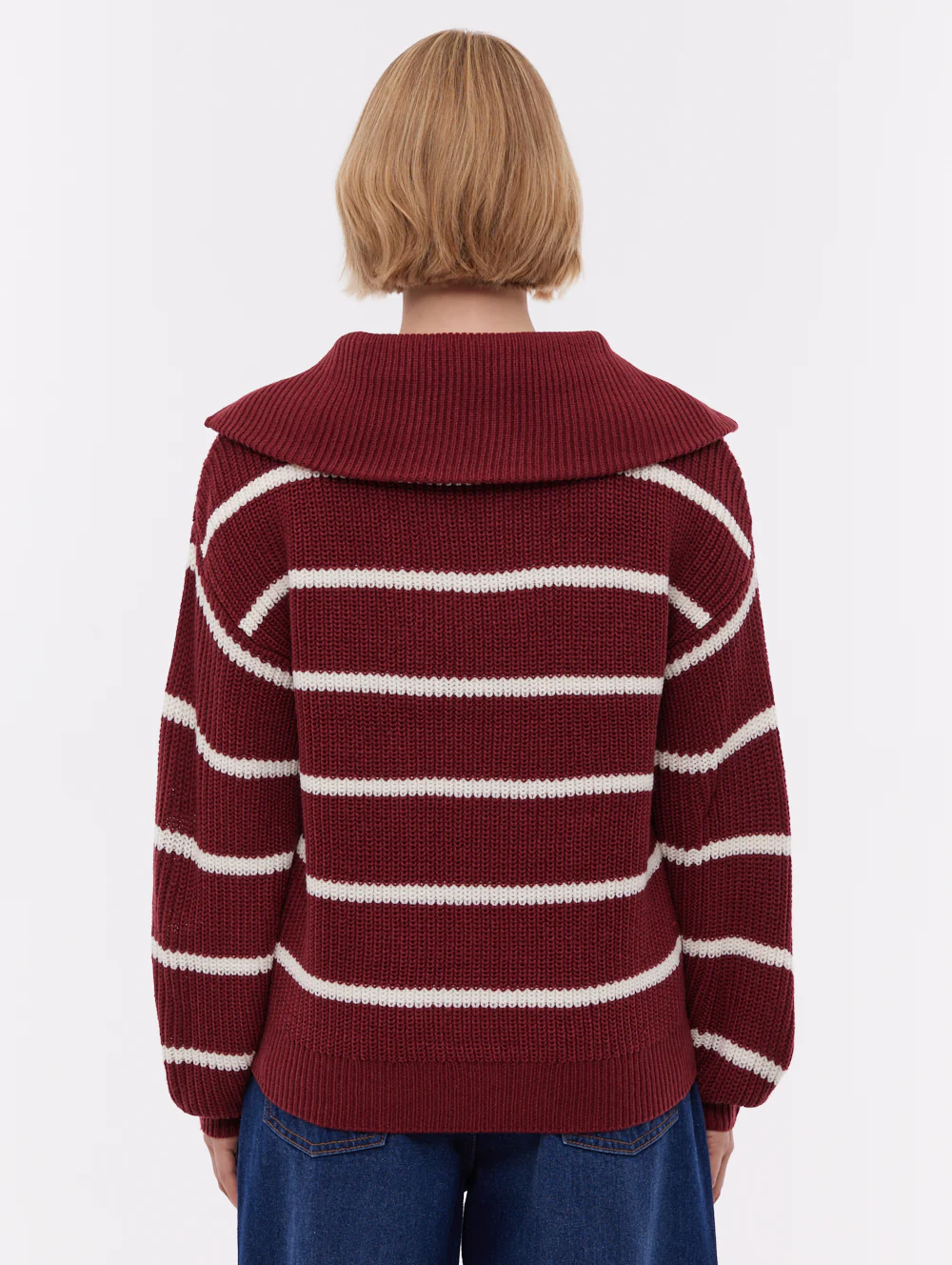 Margita Striped Zippered Funnel Sweater - Red - Image 3