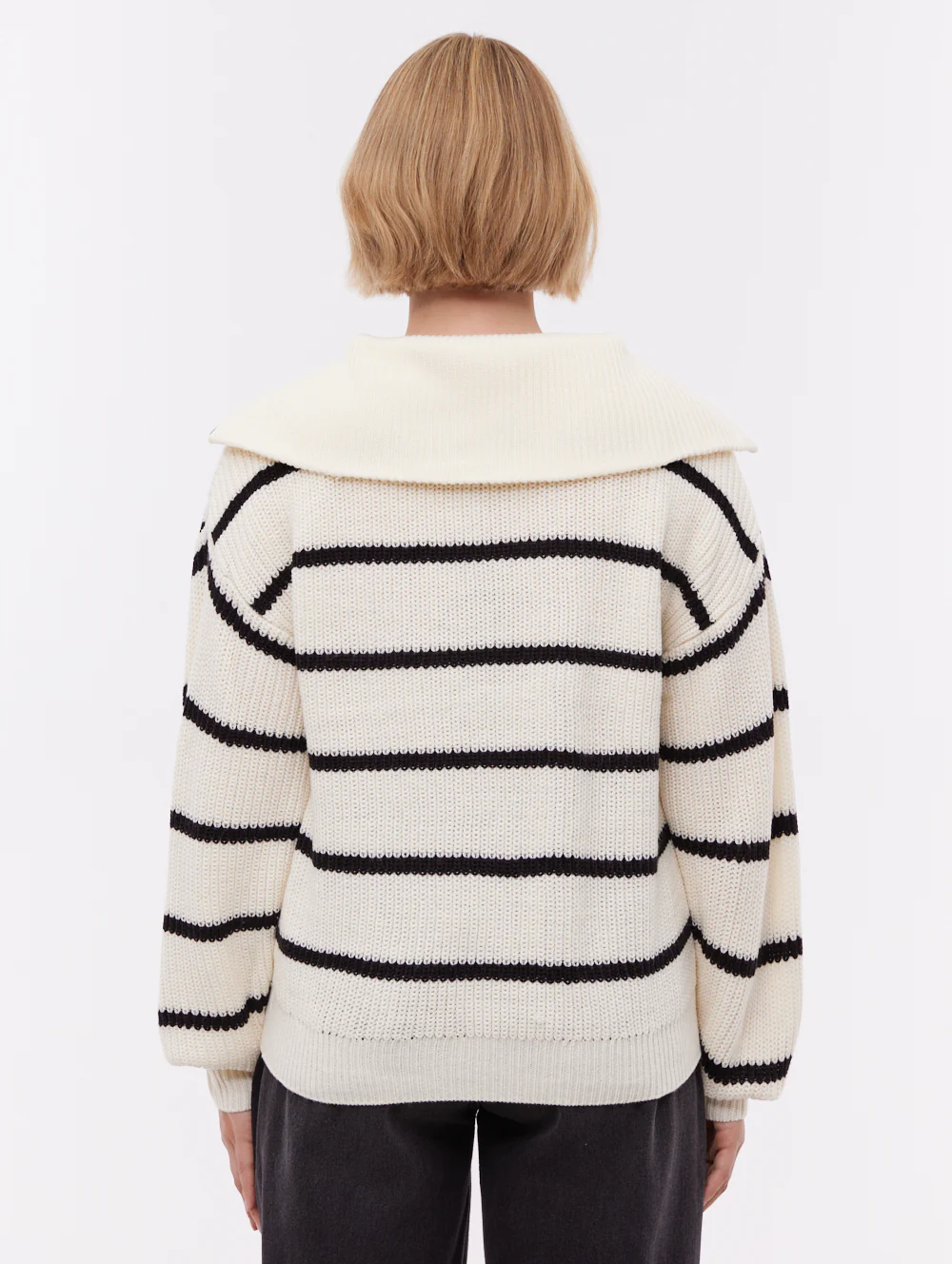 Margita Striped Zippered Funnel Sweater - Beige - Image 3