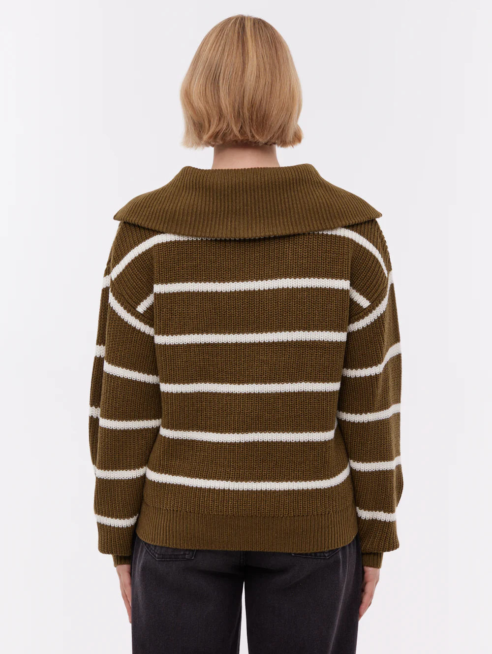Margita Striped Zippered Funnel Sweater - Green - Image 3