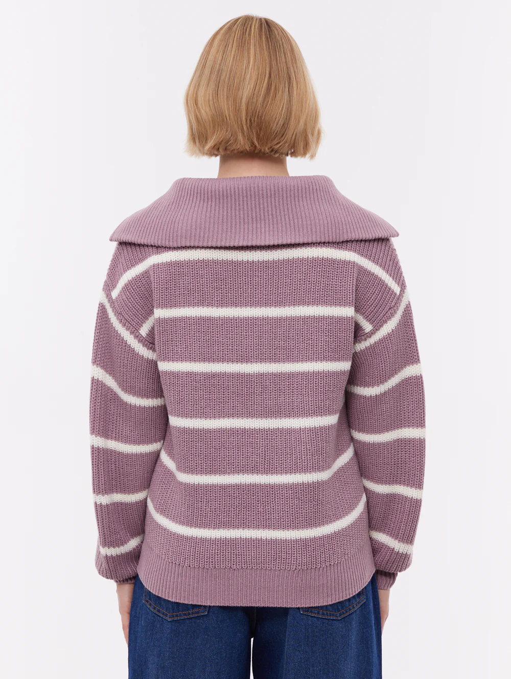 Margita Striped Zippered Funnel Sweater - Purple - Image 3