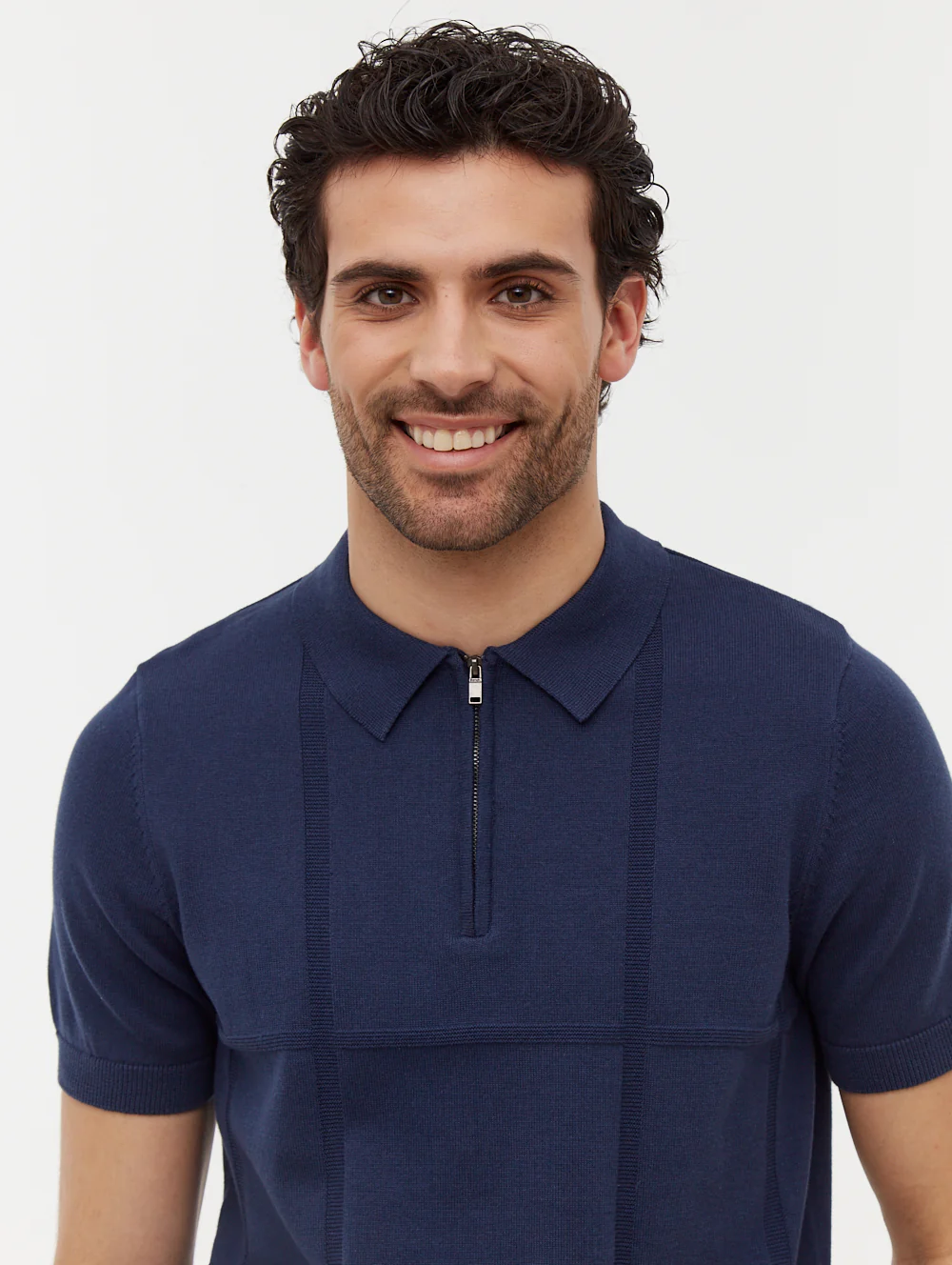 Navaro Grid Pattern Polo Shirt - Blue - Image 3