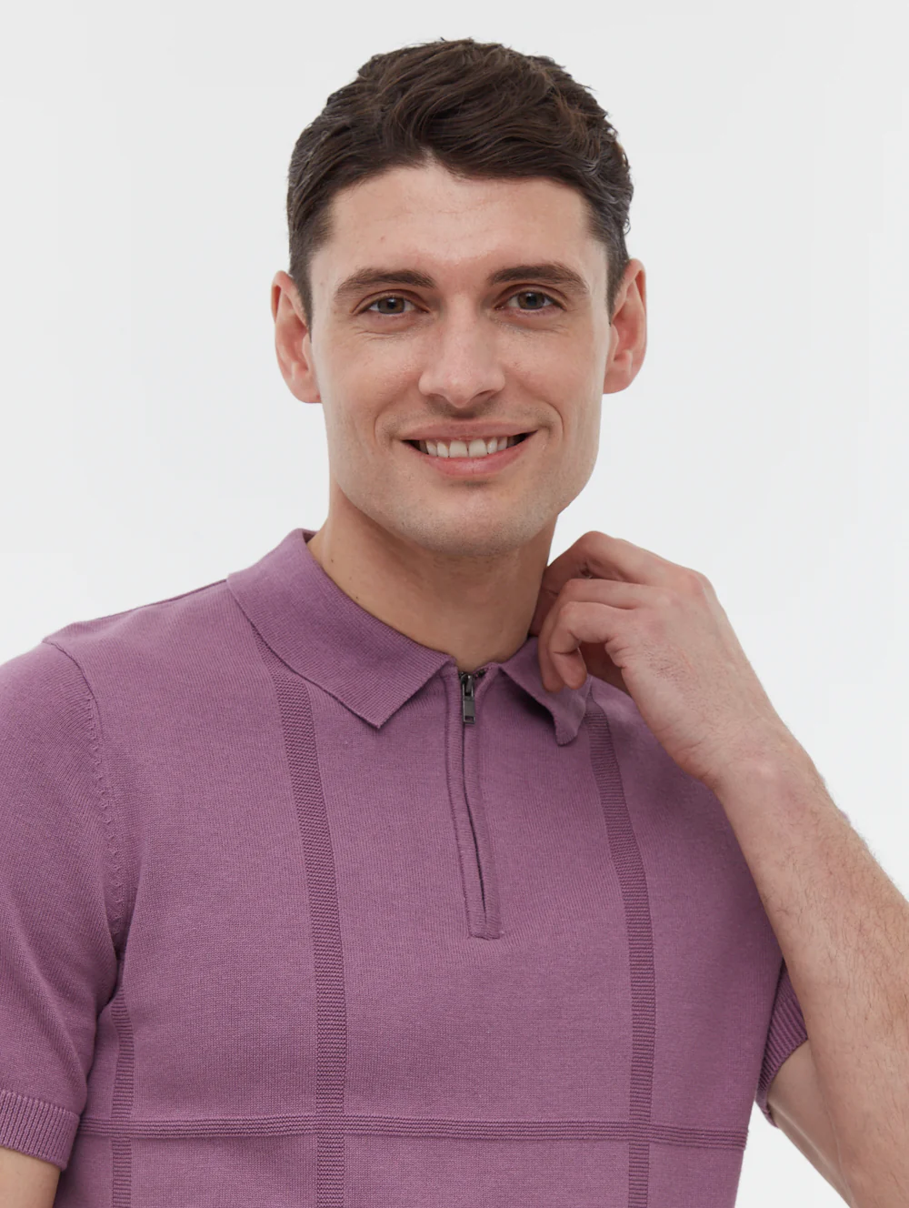 Navaro Grid Pattern Polo Shirt - Purple - Image 3