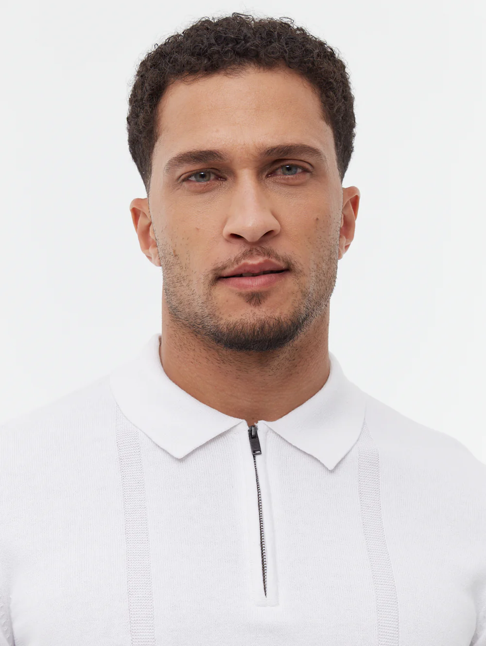 Navaro Grid Pattern Polo Shirt - White - Image 3