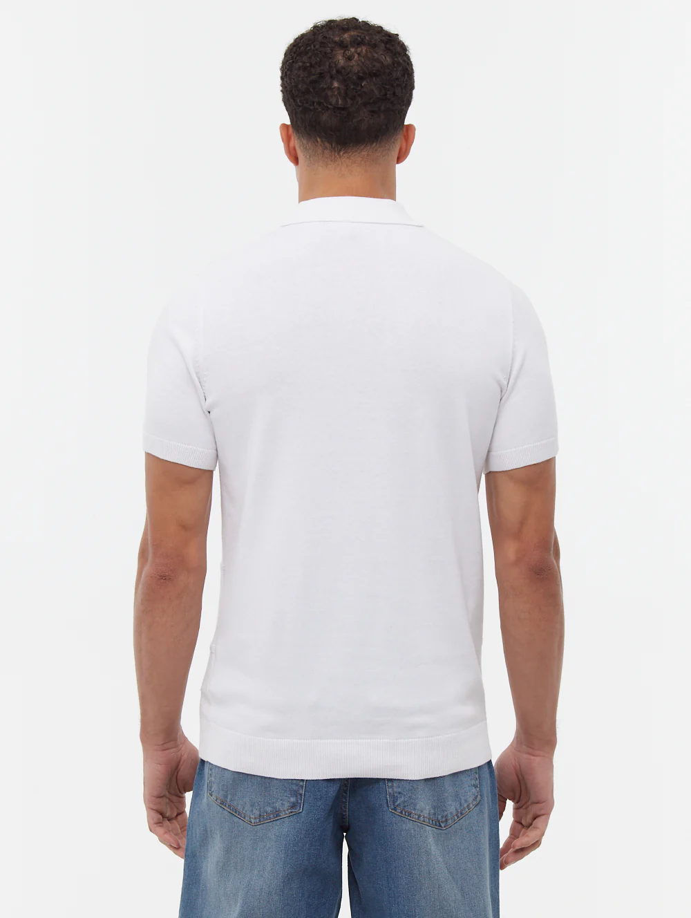 Navaro Grid Pattern Polo Shirt - White - Image 5