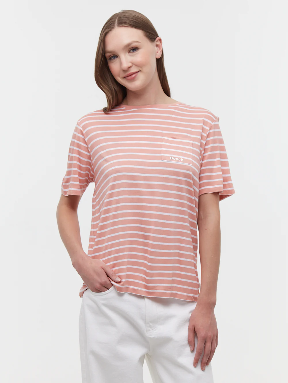 Nouria Striped Pocket T-Shirt - Pink