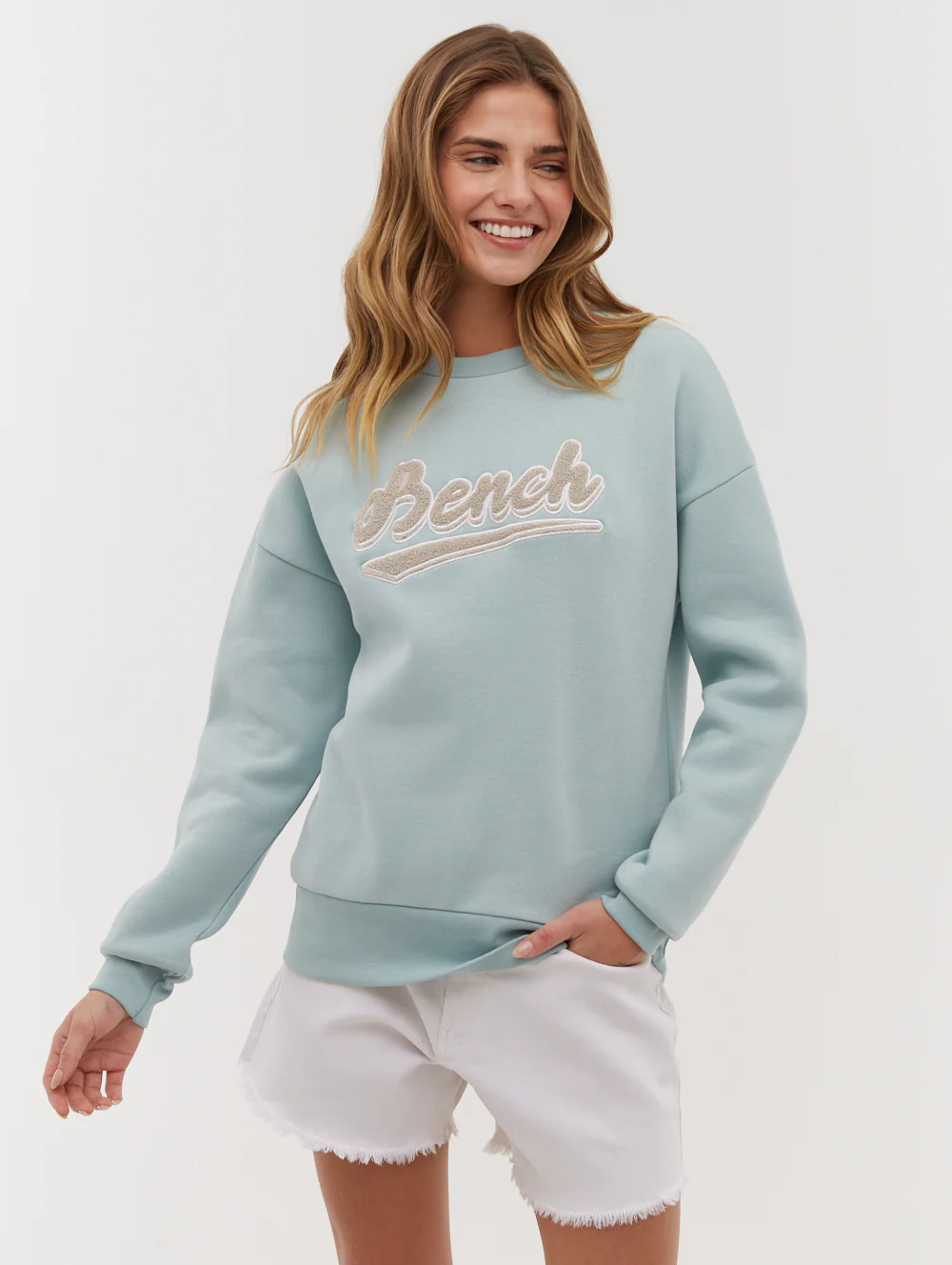 Steffi Retro Logo Crew Neck Sweatshirt - Aqua