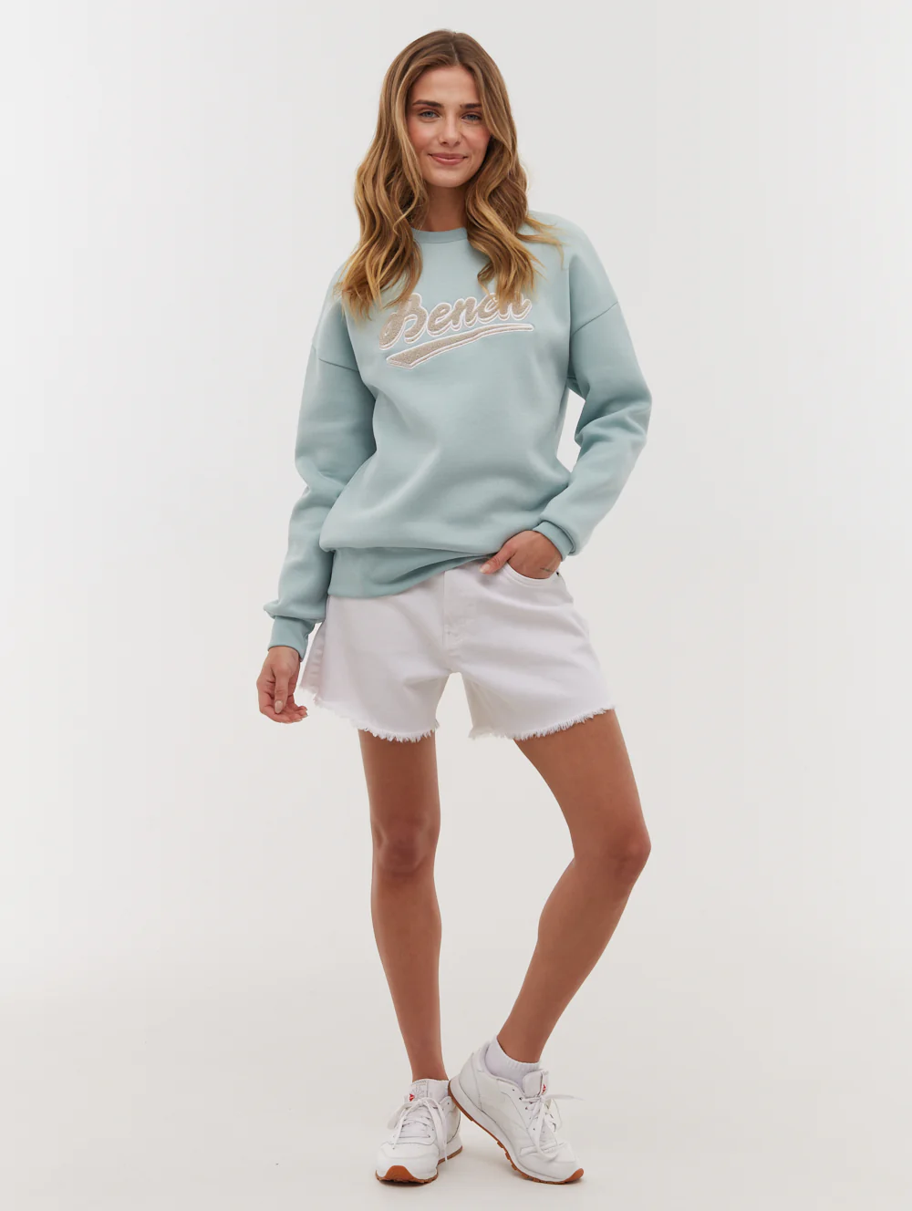 Steffi Retro Logo Crew Neck Sweatshirt - Aqua - Image 2