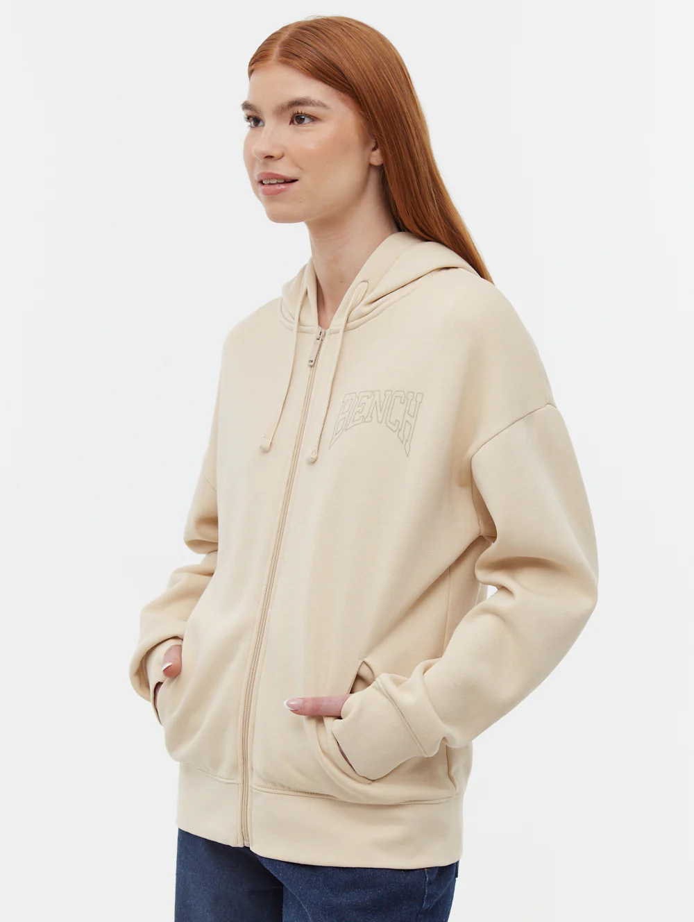Zira Athletic Logo Zip-Up Hoodie - Beige - Image 5